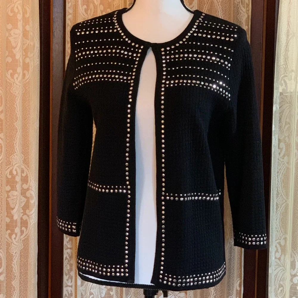ALFRED DUNNER WAFFLE TEXTURE OPEN FRONT CARDIGAN - SZ PETITE MEDIUM - Picture 1 of 7